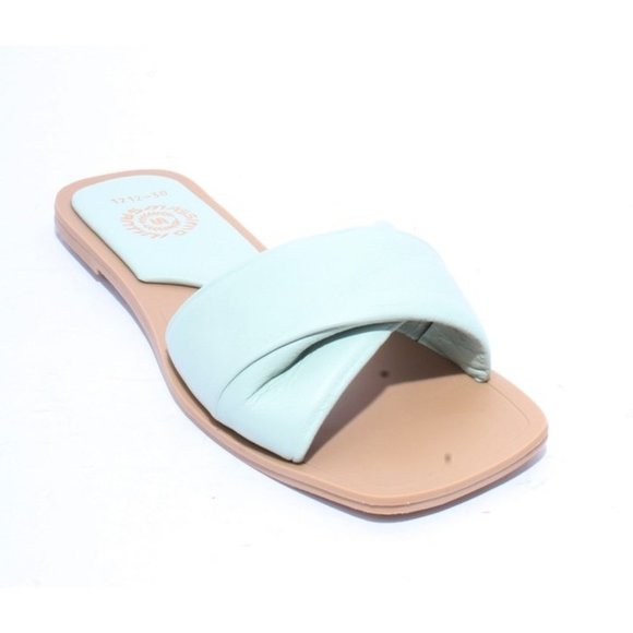 Massimo Santini 119b Mint Green Leather Slides Flats Sandals - Picture 1 of 8